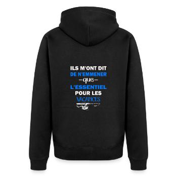 ils m'ont dit d'emmener que l'essentiel pêche - Veste à capuche bio Premium Unisexe - noir - Dos - Nico (187cm)