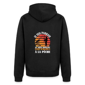 Parrain pêcheur maillot homme humour cadeau tshirt - Veste à capuche bio Premium Unisexe - noir - Dos - Nico (187cm)