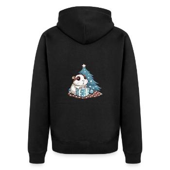 Niedliches Meerschweinchen packt Geschenk aus - Unisex Premium Bio Zip Hoodie - Schwarz - Hinten - Nico (187cm)