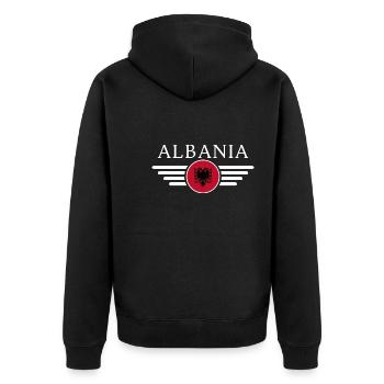 Albania: Culture, Nature, Authenticity - Unisex Premium Organic Zip Hoodie - black - Back - Nico (187cm)