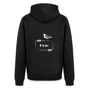 MOIN Möwe - Unisex Premium Bio Zip Hoodie - Schwarz - Hinten - Nico (187cm)