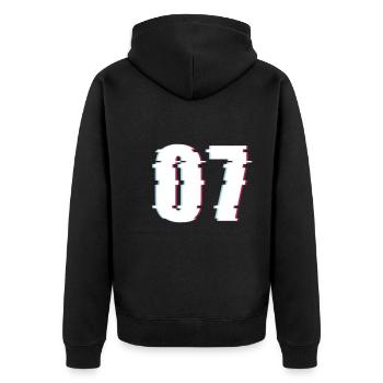 07 Sieben 7 Seven Zahl Effekt Verzerrt Nummer - Unisex Premium Bio Zip Hoodie - Schwarz - Hinten - Nico (187cm)