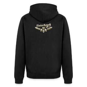 Lustiger Biertrinker Spruch Unterhopft - Unisex Premium Bio Zip Hoodie - Schwarz - Hinten - Nico (187cm)