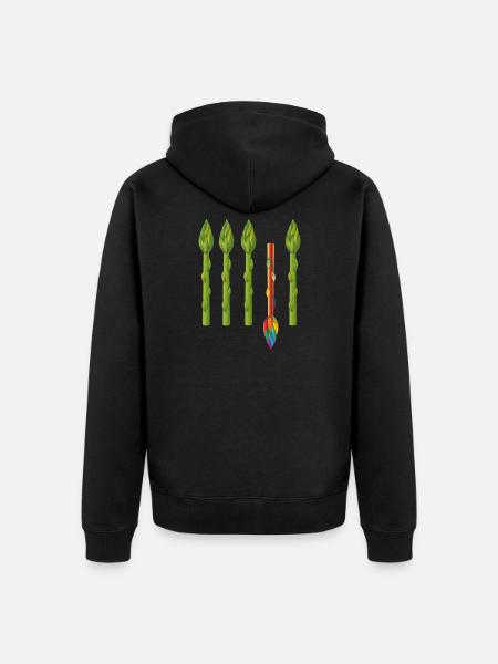 Vier grüne Spargel und ein bunter Spargel - Unisex Premium Bio Zip Hoodie - Schwarz