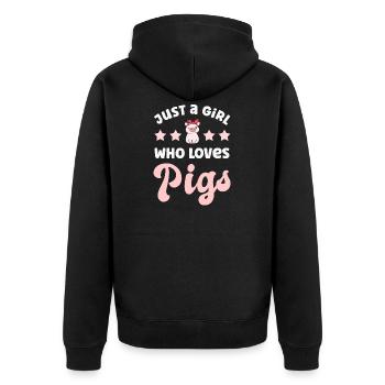 Schwein Schweine - Unisex Premium Bio Zip Hoodie - Schwarz - Hinten - Nico (187cm)