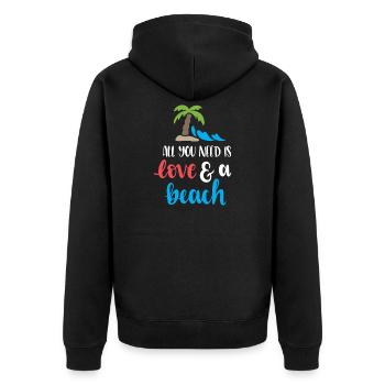 Tout ce dont vous avez besoin est l’amour et une plage - Veste à capuche bio Premium Unisexe - noir - Dos - Nico (187cm)