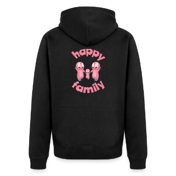 Verspielte Familienmotive mit bunten Figuren - Unisex Premium Bio Zip Hoodie - Schwarz - Hinten - Nico (187cm)