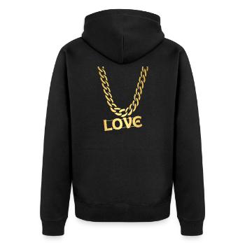 LOVE - Unisex Premium Organic Zip Hoodie - black - Back - Nico (187cm)