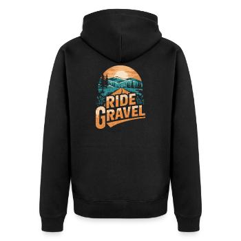 Ride Gravel Sunset - Unisex Premium Organic Zip Hoodie - black - Back - Nico (187cm)
