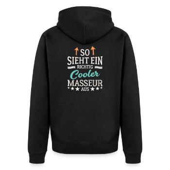 So sieht ein richtig cooler Masseur aus Massage - Unisex Premium Bio Zip Hoodie - Schwarz - Hinten - Nico (187cm)