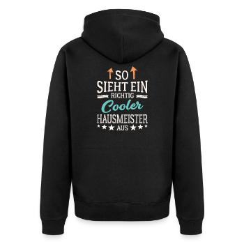 So sieht ein richtig cooler Hausmeister aus - Unisex Premium Bio Zip Hoodie - Schwarz - Hinten - Nico (187cm)