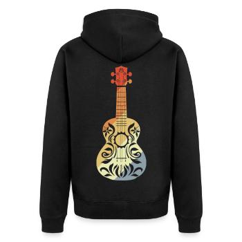 Ukulele Grafik Retro - Unisex Premium Bio Zip Hoodie - Schwarz - Hinten - Nico (187cm)