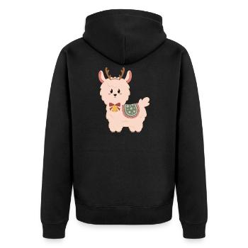 Cute alpaca with bells for Christmas - Unisex Premium Organic Zip Hoodie - black - Back - Nico (187cm)