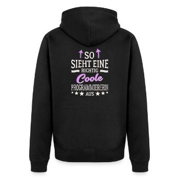 So sieht eine richtig coole Programmiererin aus IT - Unisex Premium Bio Zip Hoodie - Schwarz - Hinten - Nico (187cm)