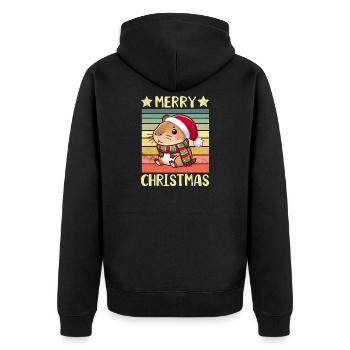 Capybara Weihnachten - Unisex Premium Bio Zip Hoodie - Schwarz - Hinten - Nico (187cm)