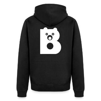 B Letter white Vectorgraphic - Unisex Premium Bio Zip Hoodie - Schwarz - Hinten - Nico (187cm)