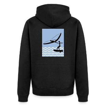 Wingfoil Silhouette am Meer - Unisex Premium Bio Zip Hoodie - Schwarz - Hinten - Nico (187cm)