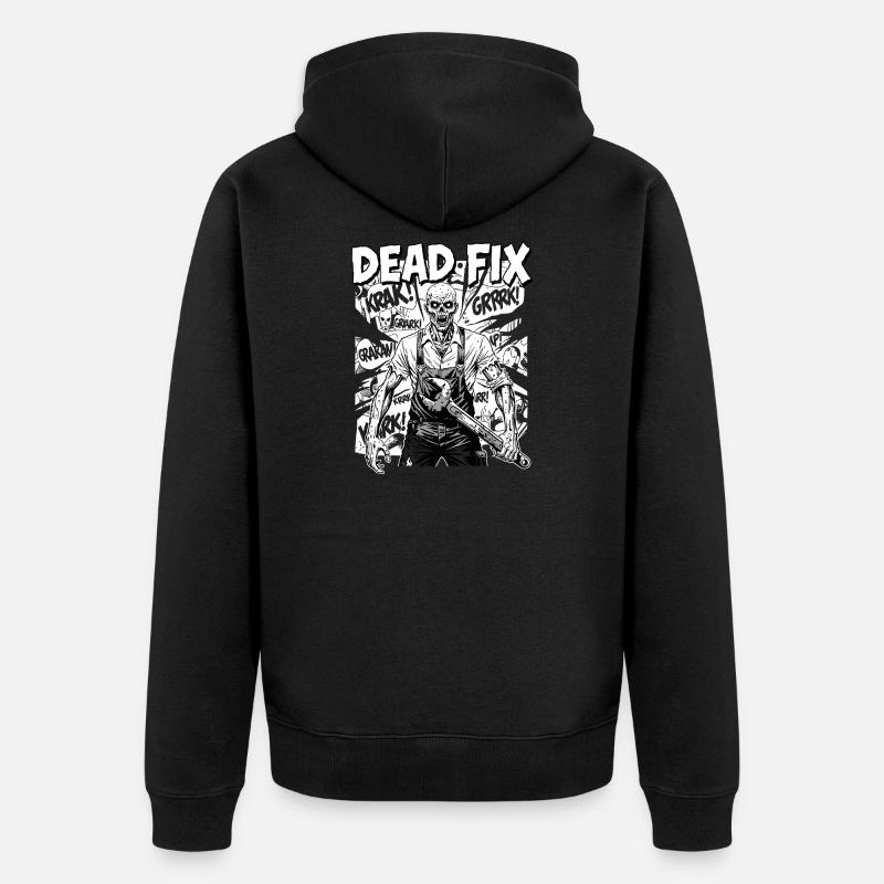 Zombie Mécanicien Tronçonneuse Héros - Veste à capuche bio Premium Unisexe - noir
