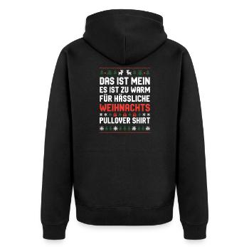 Zu warm für hässliche Weihnachtspullover - Unisex Premium Bio Zip Hoodie - Schwarz - Hinten - Nico (187cm)