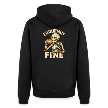 Existentially Fine Funny Coffee Skeleton Shirt - Unisex Premium Organic Zip Hoodie - black - Back - Nico (187cm)