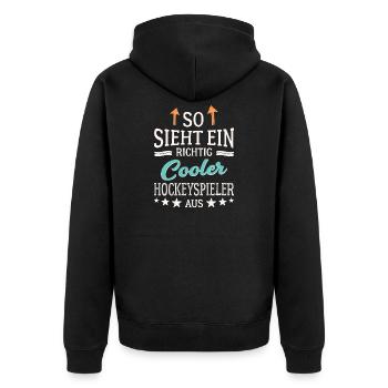 So sieht ein cooler Hockeyspieler aus Hockey - Unisex Premium Bio Zip Hoodie - Schwarz - Hinten - Nico (187cm)