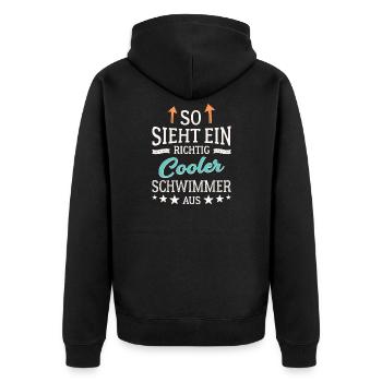 So sieht ein richtig cooler Schwimmer aus  - Unisex Premium Bio Zip Hoodie - Schwarz - Hinten - Nico (187cm)