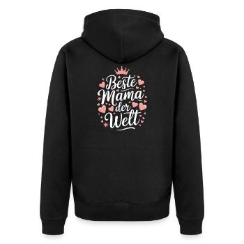 Beste Mama der Welt Herz Krone - Unisex Premium Bio Zip Hoodie - Schwarz - Hinten - Nico (187cm)