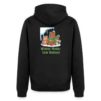 Wintermodus: Müde, Eingepackt & Hungrig - Unisex Premium Bio Zip Hoodie - Schwarz - Hinten - Nico (187cm)