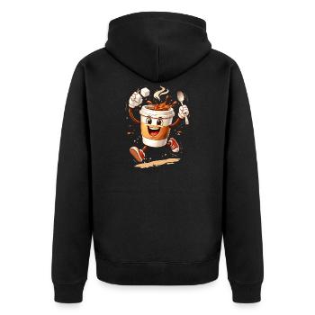 Lustiger Coffee Becher Comic Illustration - Unisex Premium Bio Zip Hoodie - Schwarz - Hinten - Nico (187cm)