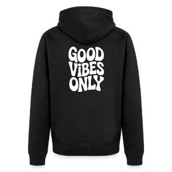 Vibing Typography in white - Unisex Premium Organic Zip Hoodie - black - Back - Nico (187cm)