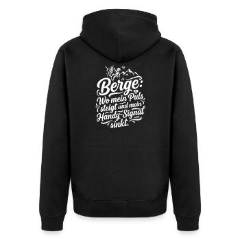 Berge Klettern Humor Handy Spruch - Unisex Premium Bio Zip Hoodie - Schwarz - Hinten - Nico (187cm)