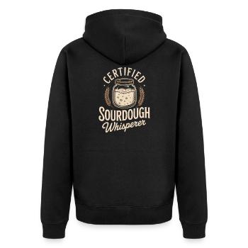 Zertifizierter Sauerteigflüsterer - Unisex Premium Bio Zip Hoodie - Schwarz - Hinten - Nico (187cm)