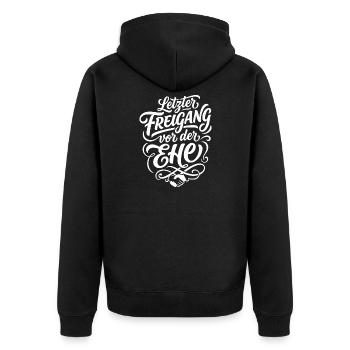 Letzter Freigang vor der Ehe JGA Design - Unisex Premium Bio Zip Hoodie - Schwarz - Hinten - Nico (187cm)