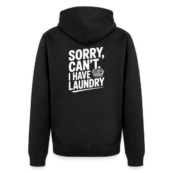 Tut mir leid, geht nicht. Ich habe Wäsche - Unisex Premium Bio Zip Hoodie - Schwarz - Hinten - Nico (187cm)