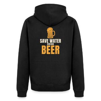 Save Water Drink Beer lustiger Bier Spruch - Unisex Premium Bio Zip Hoodie - Schwarz - Hinten - Nico (187cm)