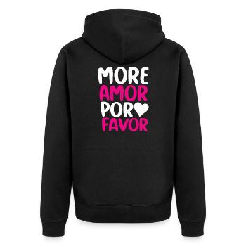 More Amor Por Favor Love Statement - Unisex Premium Bio Zip Hoodie - Schwarz - Hinten - Nico (187cm)