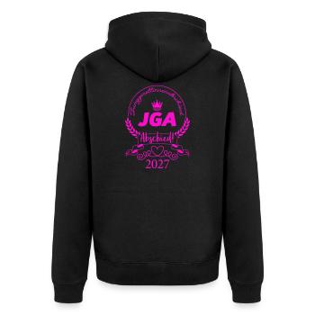 JGA Abschied 2027 Pink Crown - Unisex Premium Bio Zip Hoodie - Schwarz - Hinten - Nico (187cm)