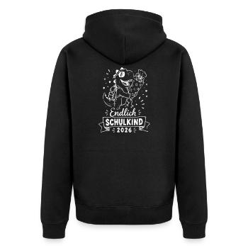 Endlich Schulkind 2026 Dinosaurier - Unisex Premium Bio Zip Hoodie - Schwarz - Hinten - Nico (187cm)