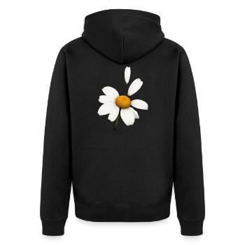 Margerite mit fliegenden Blütenblättern Design - Unisex Premium Bio Zip Hoodie - Schwarz - Hinten - Nico (187cm)