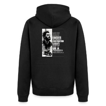 Körper in der Entstehung, Geist auf einer Mission - Unisex Premium Bio Zip Hoodie - Schwarz - Hinten - Nico (187cm)