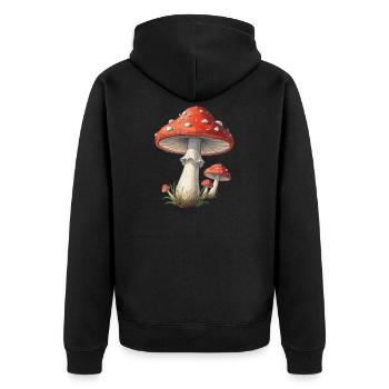 Fliegenpilz Geschenk Pilzsammler Mushroom Hunter  - Unisex Premium Bio Zip Hoodie - Schwarz - Hinten - Nico (187cm)