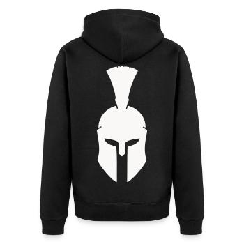 Spartanischer Helm Minimalismus - Unisex Premium Bio Zip Hoodie - Schwarz - Hinten - Nico (187cm)