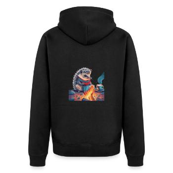 Lagerfeuer - Unisex Premium Bio Zip Hoodie - Schwarz - Hinten - Nico (187cm)