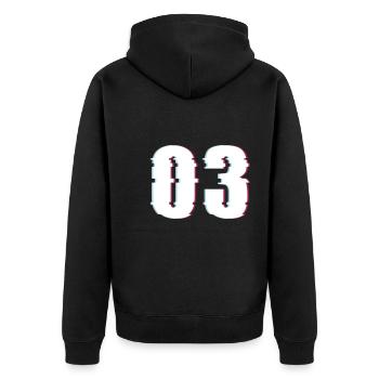 Three 3 Three 03 Number Effect Distorted Number - Unisex Premium Organic Zip Hoodie - black - Back - Nico (187cm)