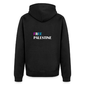 FREE PALESTINE - Unisex Premium Bio Zip Hoodie - Schwarz - Hinten - Nico (187cm)