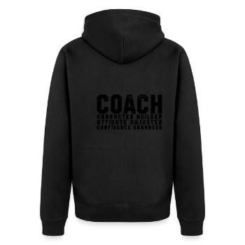 Coach Character Builder Attitude - Unisex Premium Bio Zip Hoodie - Schwarz - Hinten - Nico (187cm)