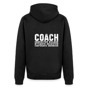 Coach Character Builder Attitude - Unisex Premium Bio Zip Hoodie - Schwarz - Hinten - Nico (187cm)