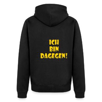 Ich bin dagegen - Unisex Premium Bio Zip Hoodie - Schwarz - Hinten - Nico (187cm)