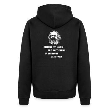 Marx Kommunismus Lustig Humor Spruch Sprüche - Unisex Premium Bio Zip Hoodie - Schwarz - Hinten - Nico (187cm)