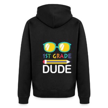 1. Klasse Dude Rainbow Girls Boys Teacher Team - Unisex Premium Bio Zip Hoodie - Schwarz - Hinten - Nico (187cm)